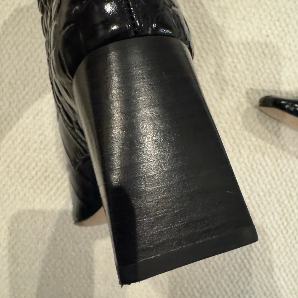 Brand New Reformation River Black Croc-Embossed Knee-High Boots